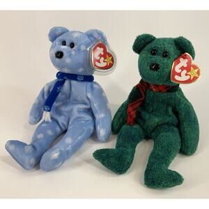Ty Beanie Babies Bundle (2pcs) Wallace Bear And 1999 Holiday Teddy